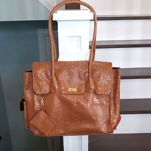 Simply Go Brown Crocodile-Embossed Tote Travel Bag 🐱